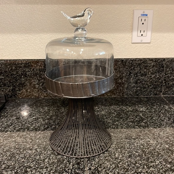 Birdsong Glass Petite Cupcake Display Stands Topped Dome Cover, metal stand - Picture 5 of 7
